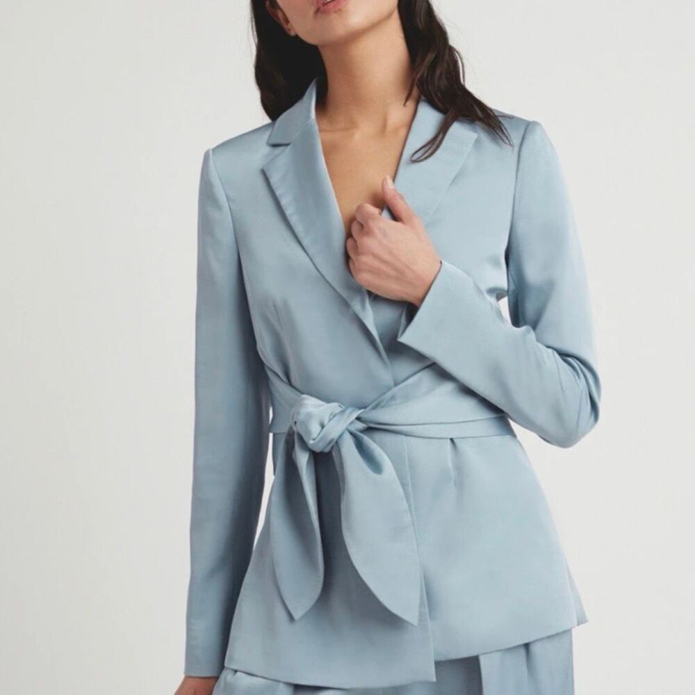 Nwt Choosy Light Blue, Long-Sleeved, Belted Blazer Jacket. Size 12